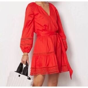 Evereve Size S DRESS Juliana Cotton Cayenne Red Lace Cocktail Party NO BELT J24